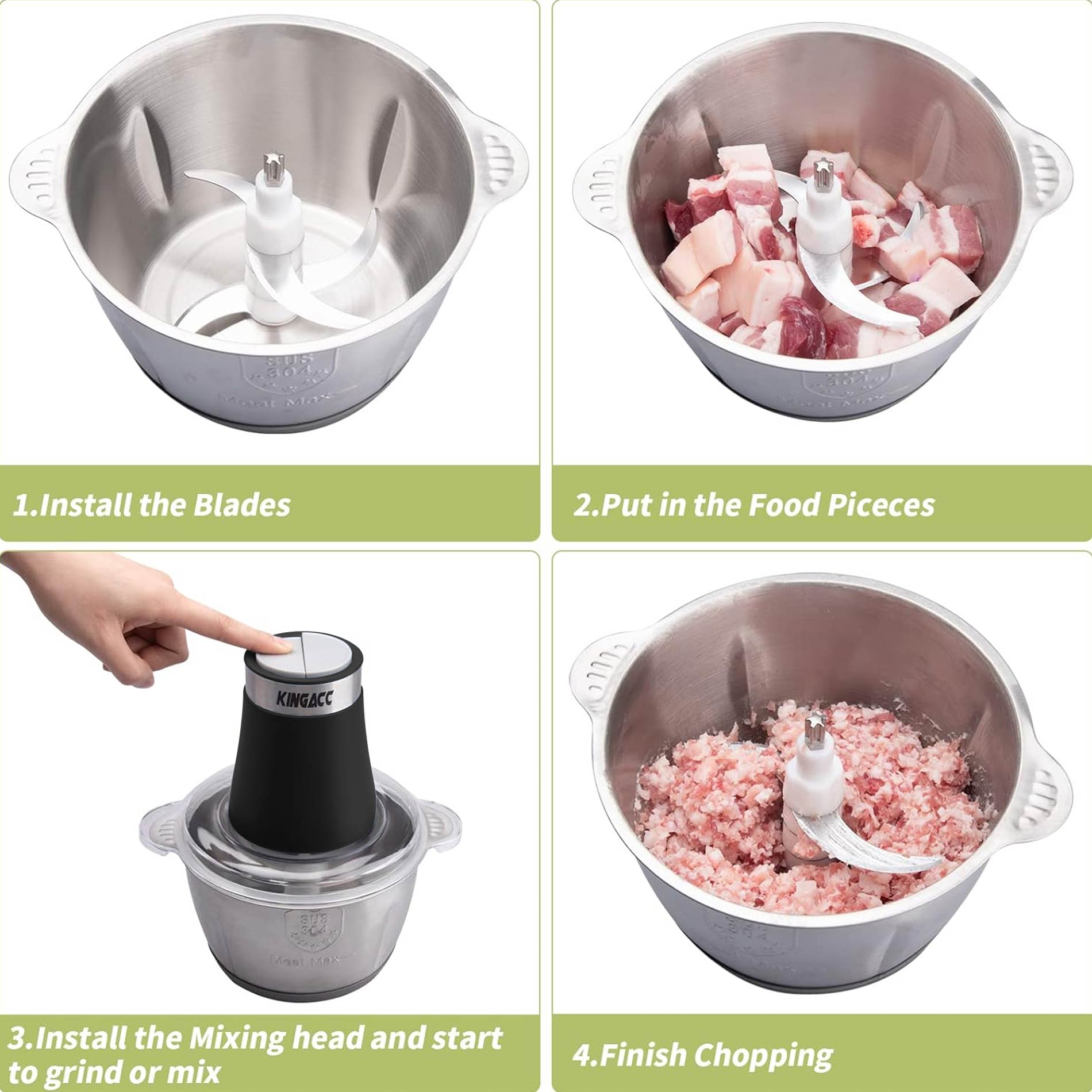 Molino Picadora Eléctrico 2 Litros Acero